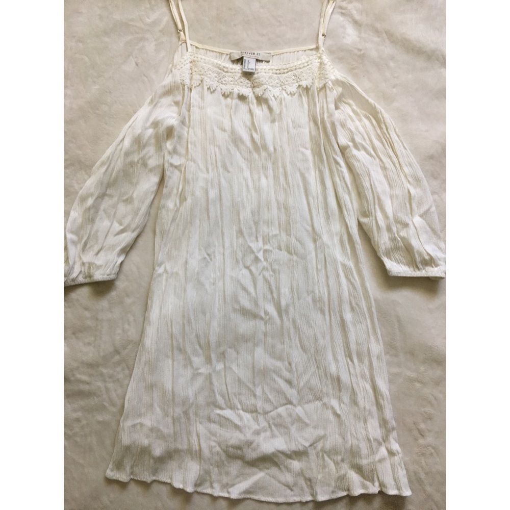 White/Cream Strapped Dress w/ Open Shoulder//F21